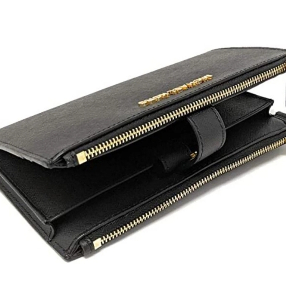 Michael Kors Jet Set Travel Double Zip Wristlet Black Saffiano Wallet Leather - Picture 10 of 15